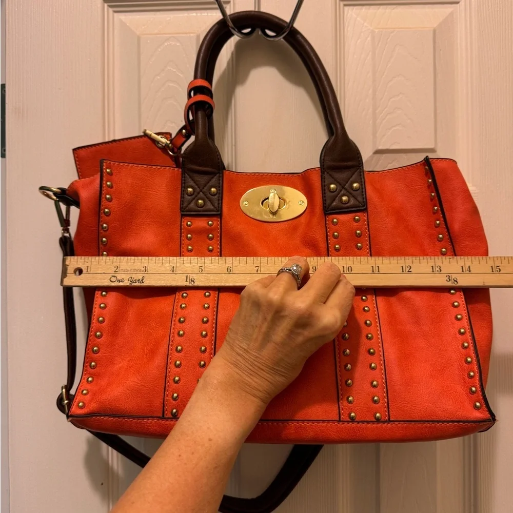 Alyssa Orange and Brown Leather‎ Shoulder Bag with Gold Clasp